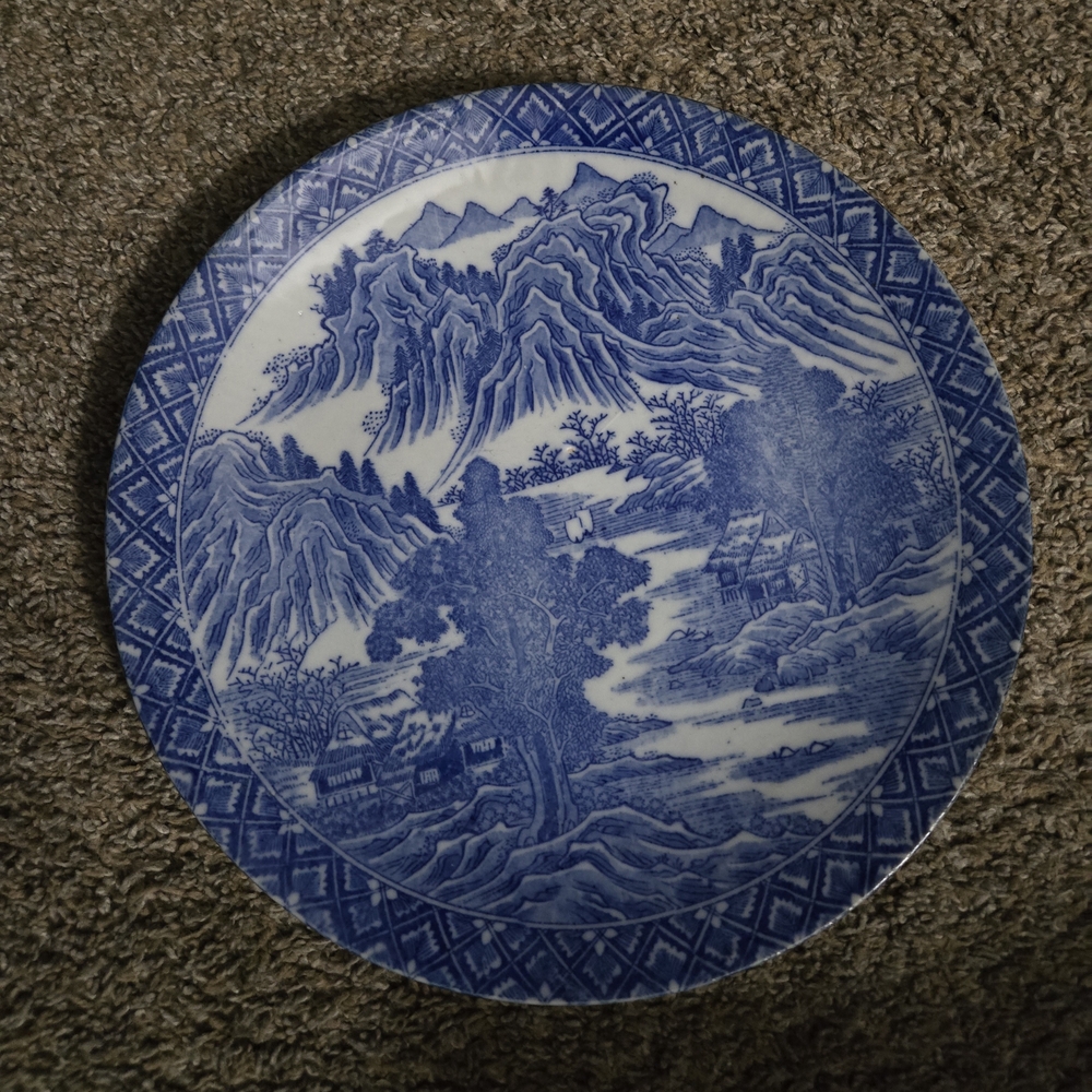 Blue Decorative Plate with Scenic Design